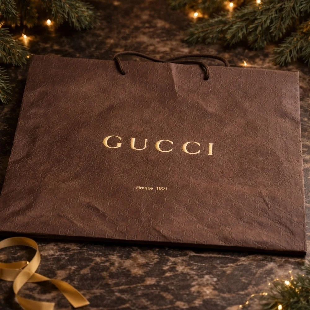 Gucci ⚜️ Brown Shopping Bag Brown and Gold Gear for Gifts Parties